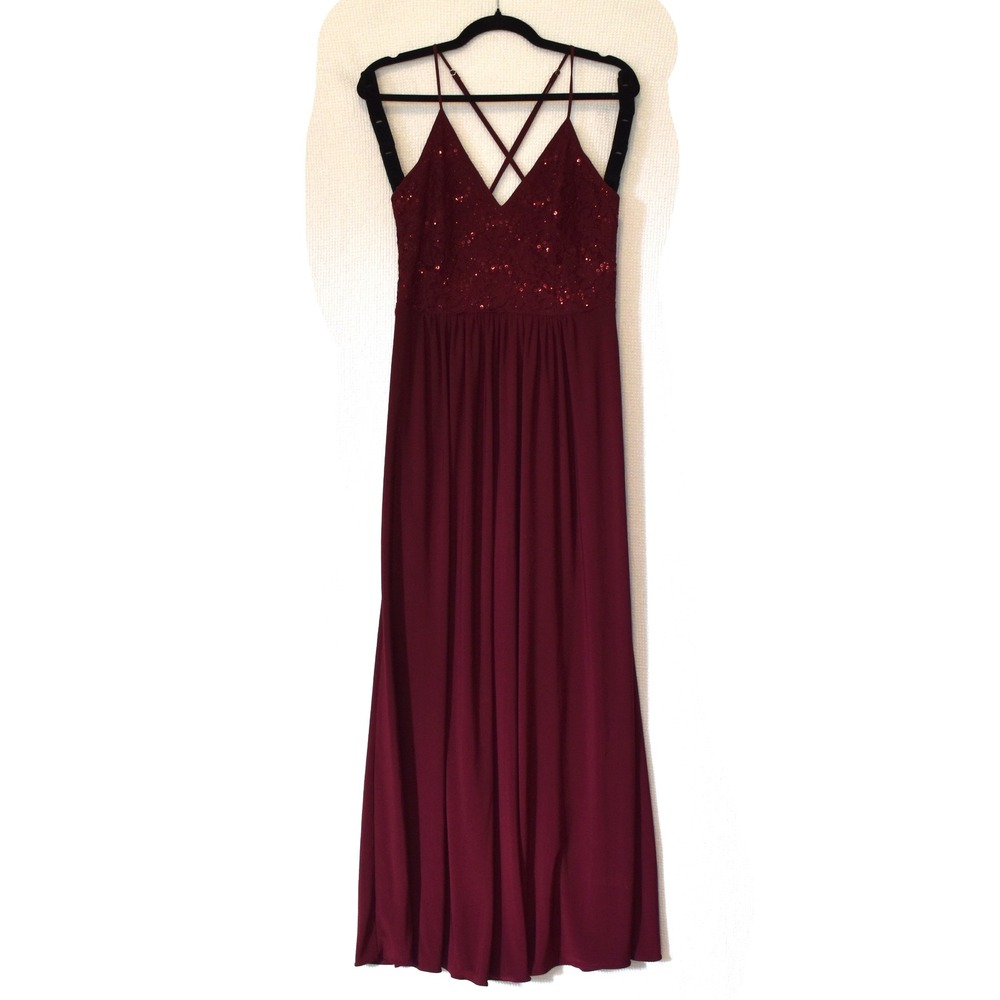 DB Studio Merlot Lace Sequin V-Neck Maxi Dress DS270003 Size 10 Formal Gown